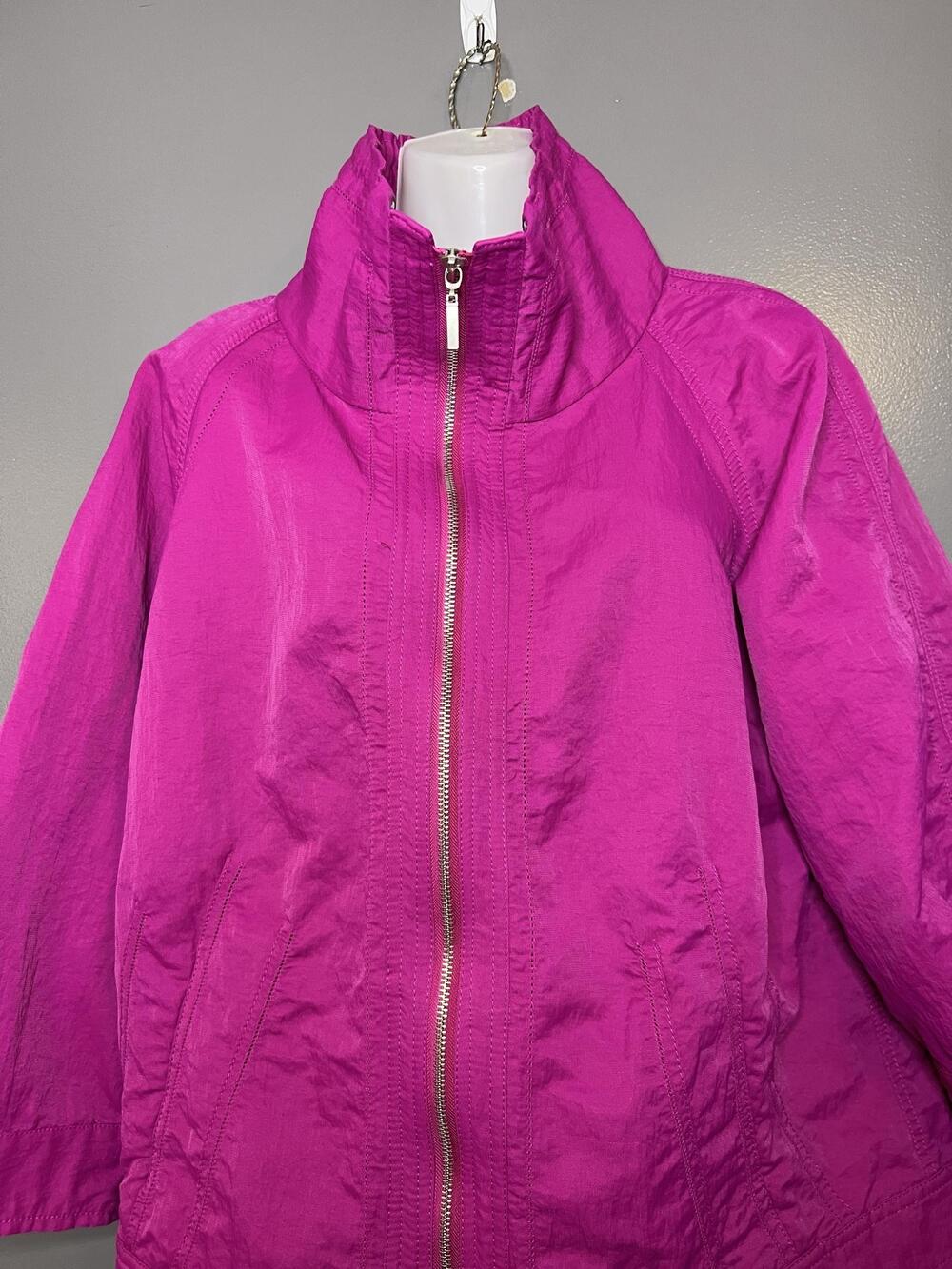 Chico's Jacket Womens Large (2) Pink Nylon Lightweight Full Zip Stand Collar
